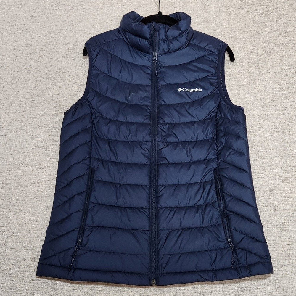 Columbia Puffer Vest Women M Navy Blue Omni-Heat Powder Lite Insulated Quilted